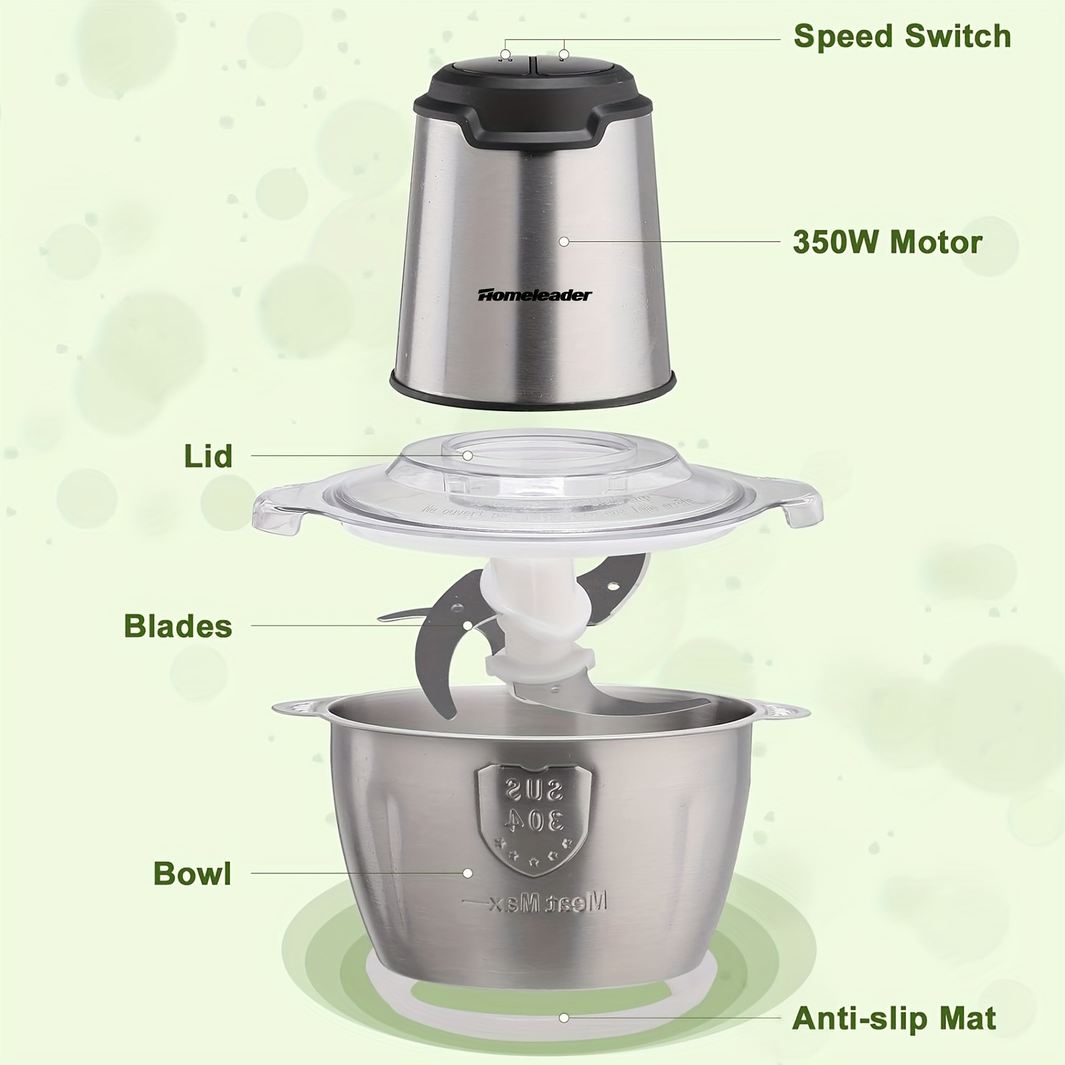   electric food processor chopper 4 stainless steel blades single bowl multifunctional for meat vegetables fruits nuts   easy clean effortless meal   gadget Product details 2