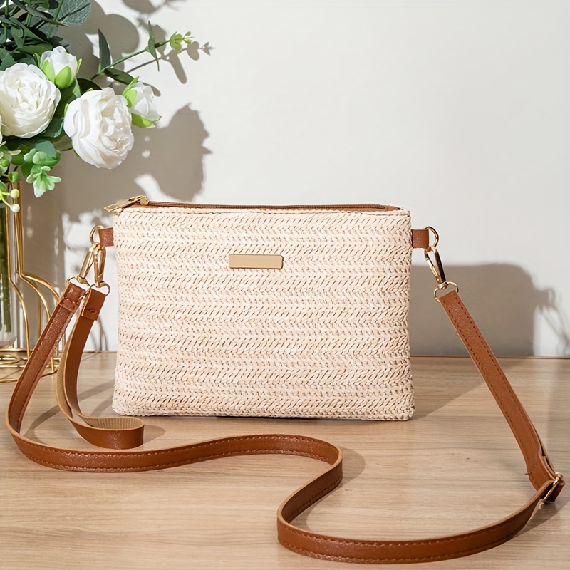 

Bohemian Style Straw Shoulder Bag, Adjustable Shoulder Strap With Small Hand, Mobile Phone Bag Wallet That Diagonally Or