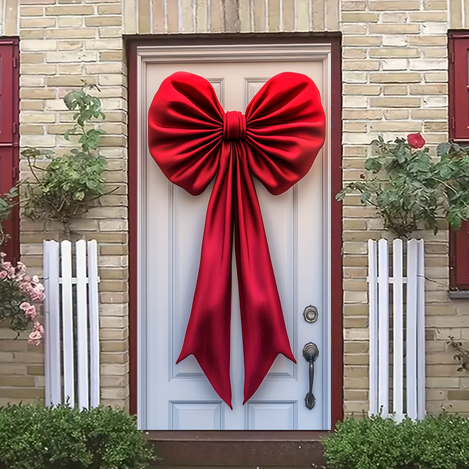 

2d Door Banner 1pc Elegant Polyester Large Red Bow Door Cover Banner - Multipurpose, Universal Holiday & Seasonal Decor, No Electricity Needed, Fit For Entryway & Room Accent