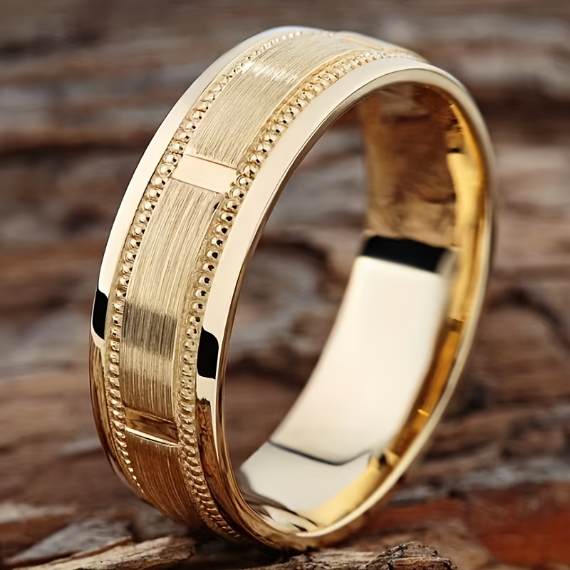 TEMU Anillo de lujo para hombre de acero inoxidable dorado de 8 mm - Elegante y versátil, regalo para novio o padre. Joyería minimalista vintage para