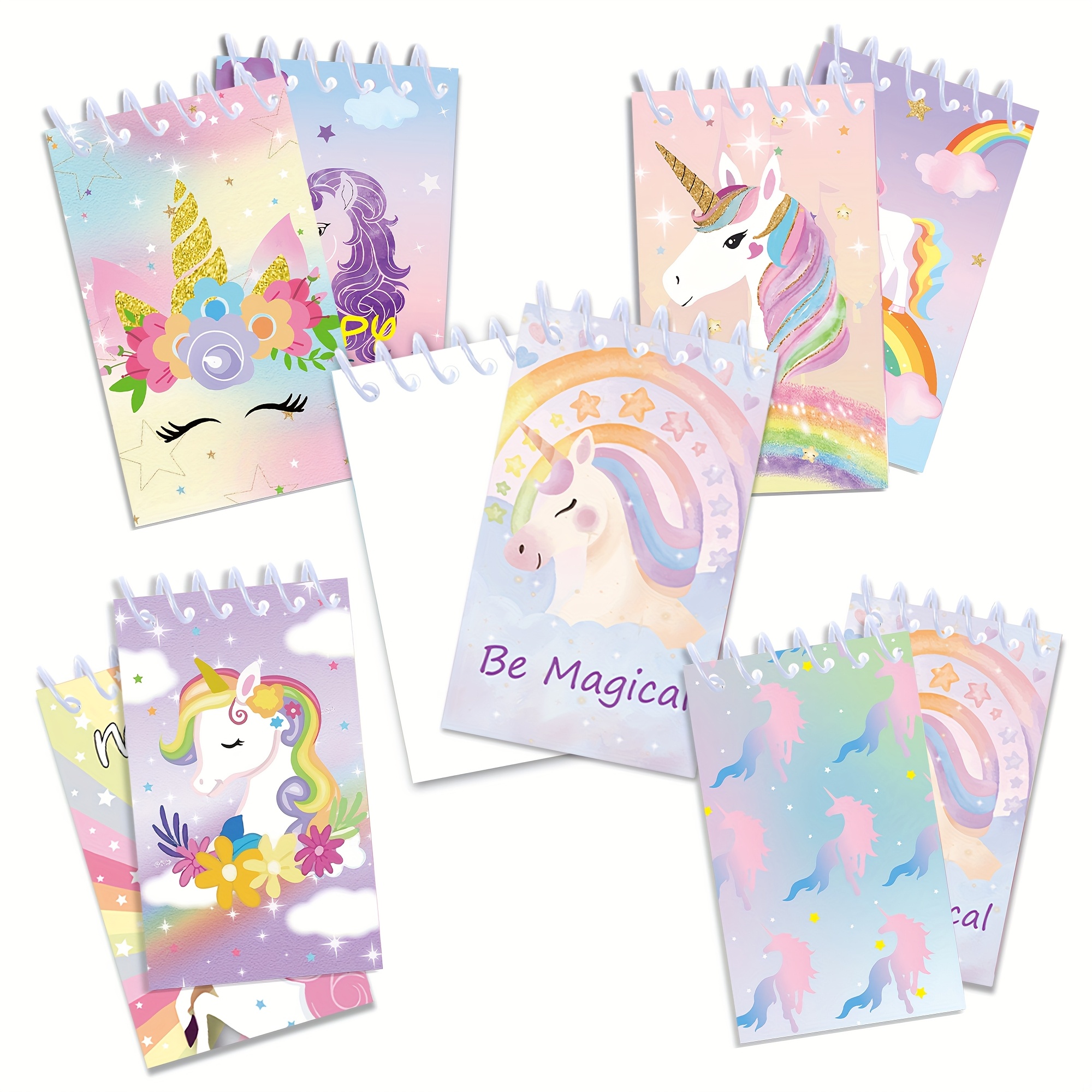 TEMU 8 Books Unicorn Vertical Flip Portable Coil Notepad Student Paper Notepads Used