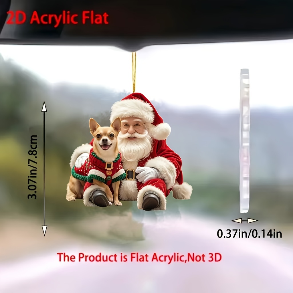 

1pc Santa Claus & Chihuahua Acrylic Pendant - 2d Decor For Car Mirrors, Home, Kitchen, Bags & Keychains - Gift