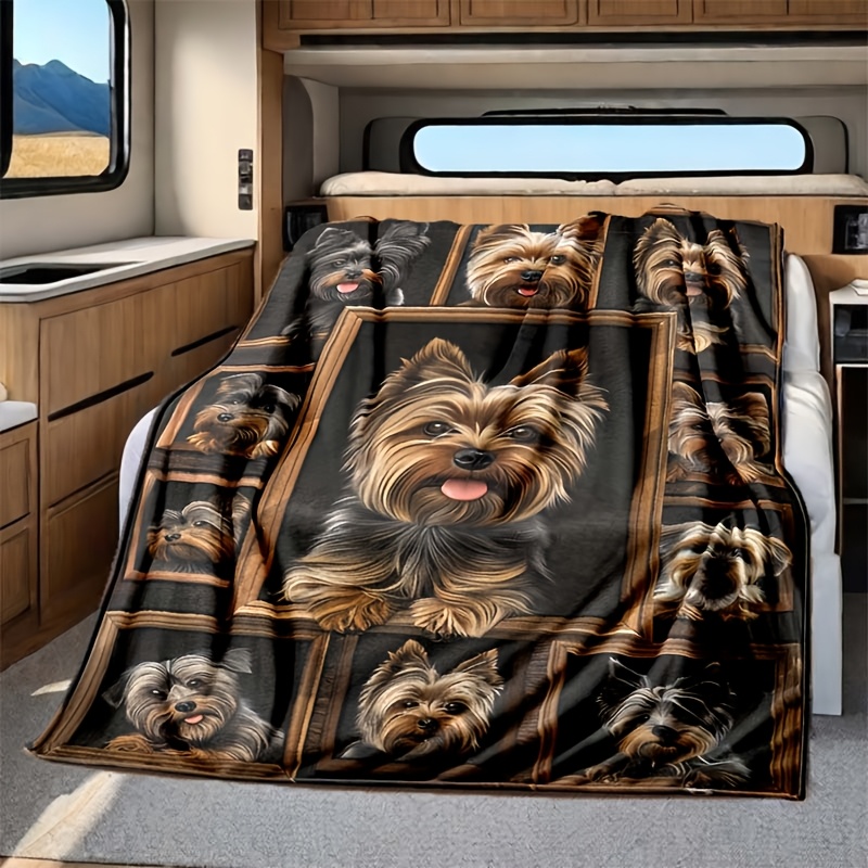 

Yorkshire Terrier Printed Blanket, Cozy Polyester Rv Decorative Warm Nap Throw, Portable Dog Gift, Travel Accessory