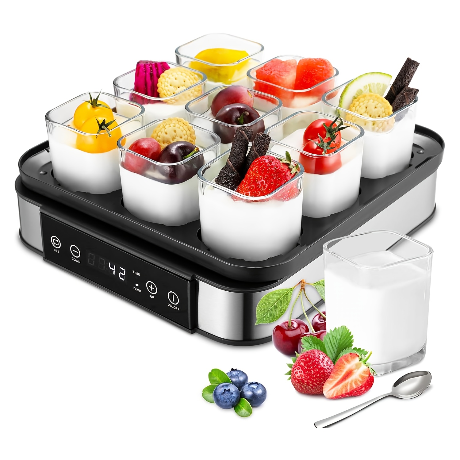 TEMU Yogurt Maker, Home Yogurt Maker, Automatic Digital Yogurt Maker, Machine With Temperature And Timer, With 9 170ml Yogurt Cups, Home Yogurt, 40 W