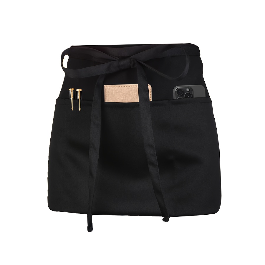 E-shop Kellner Taillenschürze - Halbschürze mit 3 , 1 Stück Schwarze Kellner Kurzschürze, Schürze für Zuhause, Wohnen, Haushaltsreinigung &