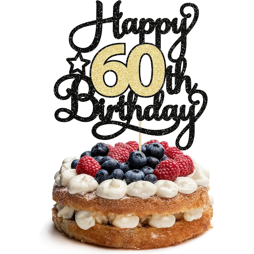 1pc A Black And Golden Glittery Cake Topper Celebrating A 60th Birthday, Perfect For A Fabulous Touch To Your Anniversary Party Cake Decorations, Halloween, Christmas