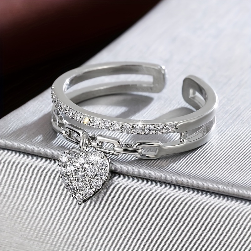 TEMU Un hermoso colgante de con circonita sintética, anillo abierto ajustable para mujeres