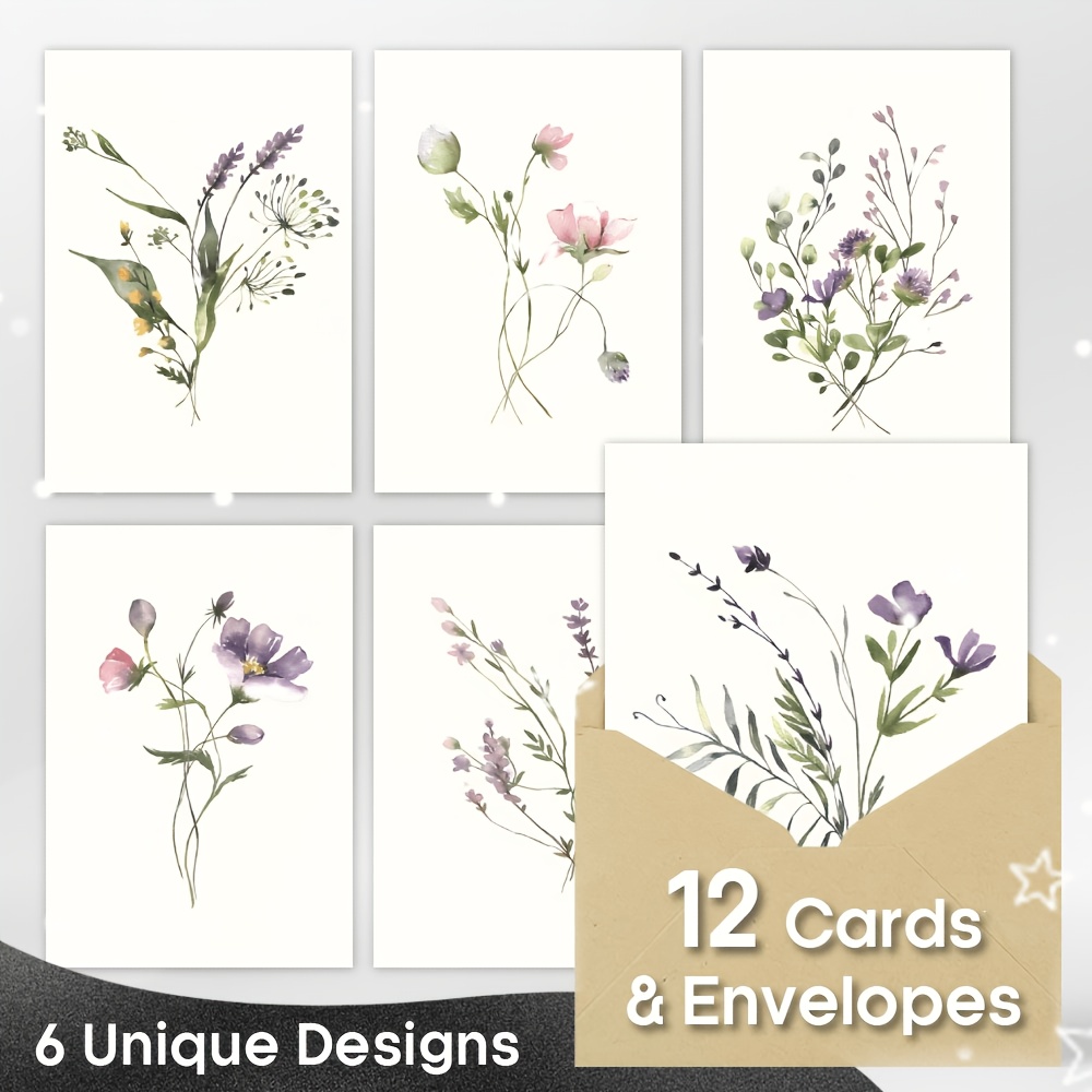 TEMU (12 Greeting Cards And 12 Envelopes) Watercolor Blank Cards With Envelopes, Birthday Thank You Greeting Cards For Wedding Sympathy
