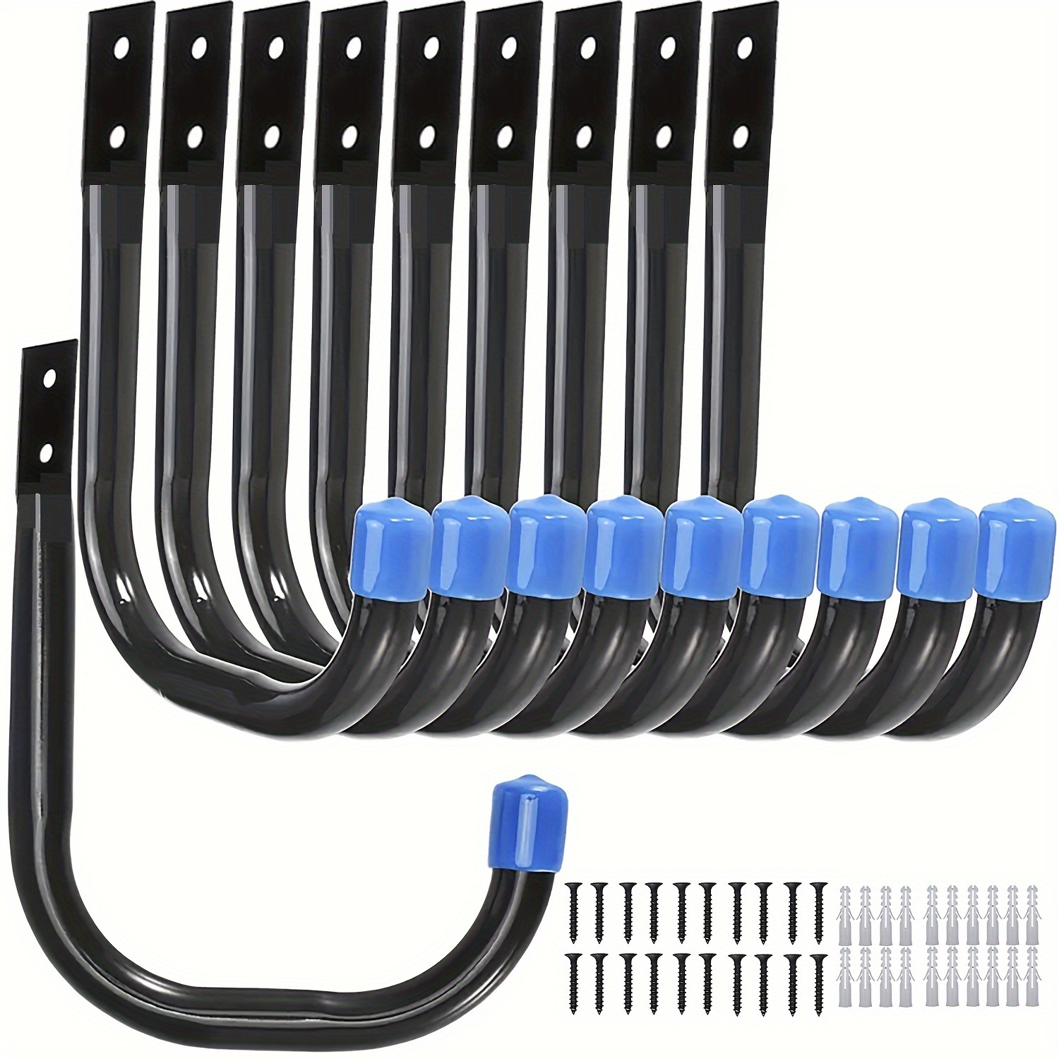 10pcs Heavy-duty Garage Storage Hooks, Industrial Hangers With Anti Slip Rubber Coating, Suitable For Tools, Bicycles, Ladders, Chairs, Metal Wall Mounted Storage Hooks