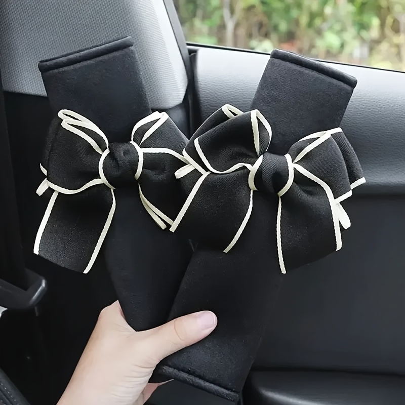 

2-pack Hemp Car Seat Belt Covers With Cute Bow, Universal Fit Shoulder Protector, Soft Auto Seatbelt Pads