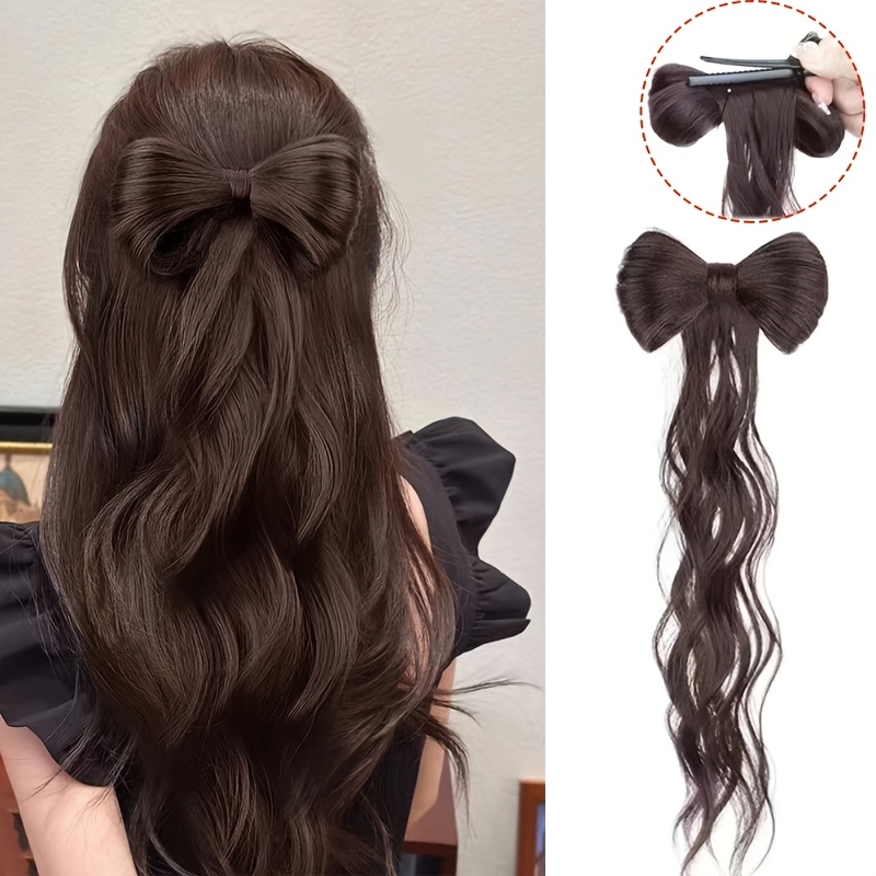 TEMU Wavy Half Bow Clip In Ponytail Hair Extension Heat Resistant Synthetic Wave With Bow Ponytail Wig