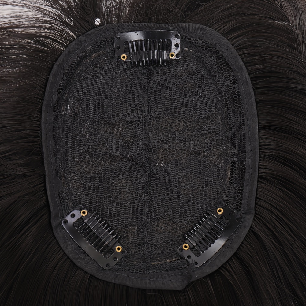 14 inch synthetic hair topper for women with bangs clip in straight hairpiece for thinning hair large base wiglet black with highlights versatile style for all   hair accessories details 8