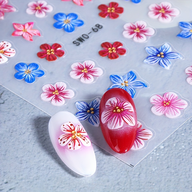 4 Blatt 3D Blumen Nagelsticker – Selbstklebend, Bunt & Mit Transparentem Jelly-Effekt Für Tolle Nail Art