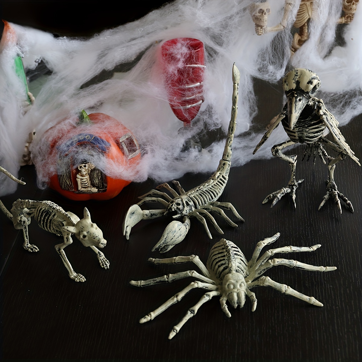 

1pc Decor - Realistic Plastic Skeleton Animal Figurines (spider, Crow, Mouse, ) For Indoor/outdoor Spooky