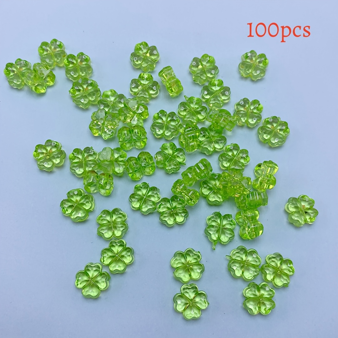 Image of 100pcs Imitation Crystal Acrylic Transparent Clover Hole Beads, Handmade Stringing Beads, Phone Chain Additions, Stringing Materials