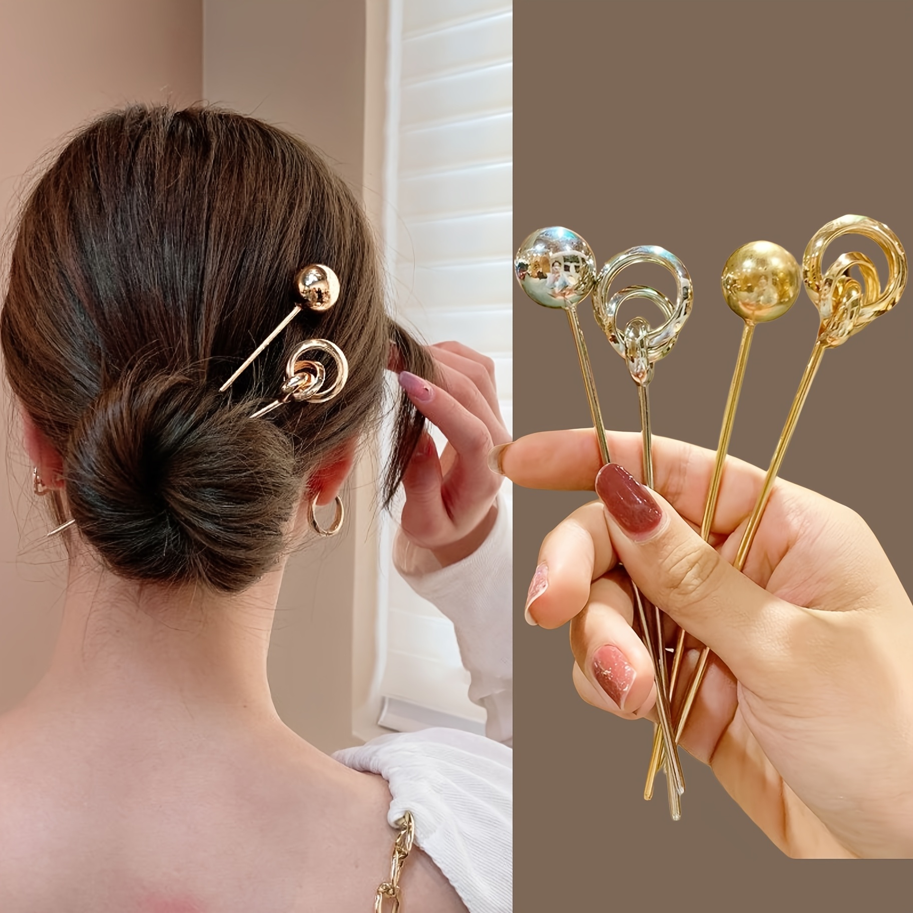 4pcs Minimalist Metal Hairpin, Fashionable Hair Bun Hairpin, Suitable For Daily