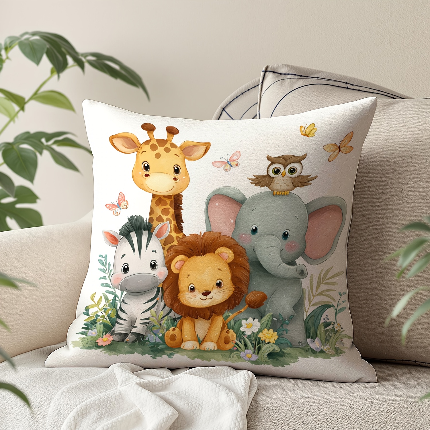 TEMU Housse de coussin décorative 1 pièce, adorable taie d'oreiller sur le thème des animaux de pour la décoration intérieure, avec , zèbre, lion,