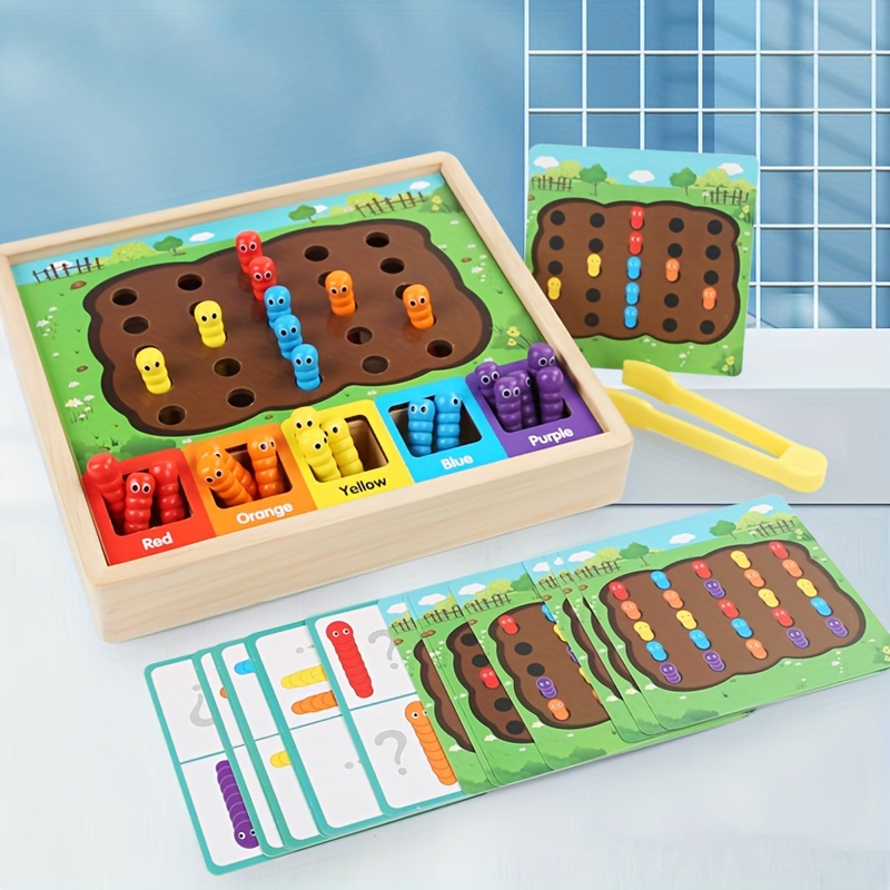 

Wooden Color Sorting & Matching Worm Game - Fine Motor Skills Development Educational Toy For -6 Years Old, Hand-eye Coordination, Parent-child Interactive Board Game