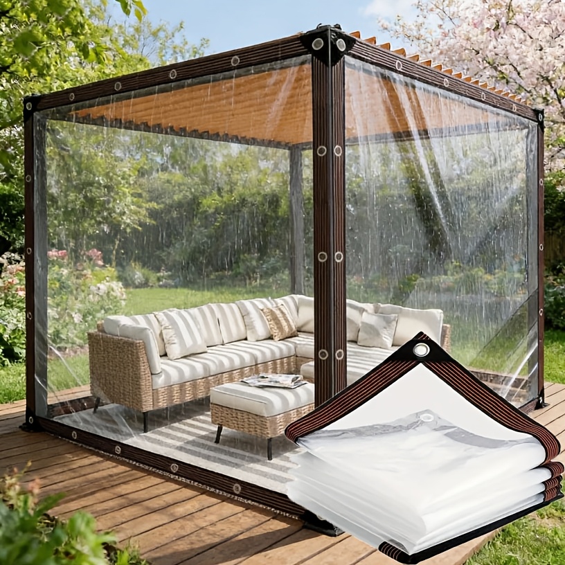 TEMU Lona impermeable transparente multitamaño, lona impermeable para patio, lona cortavientos e impermeable
