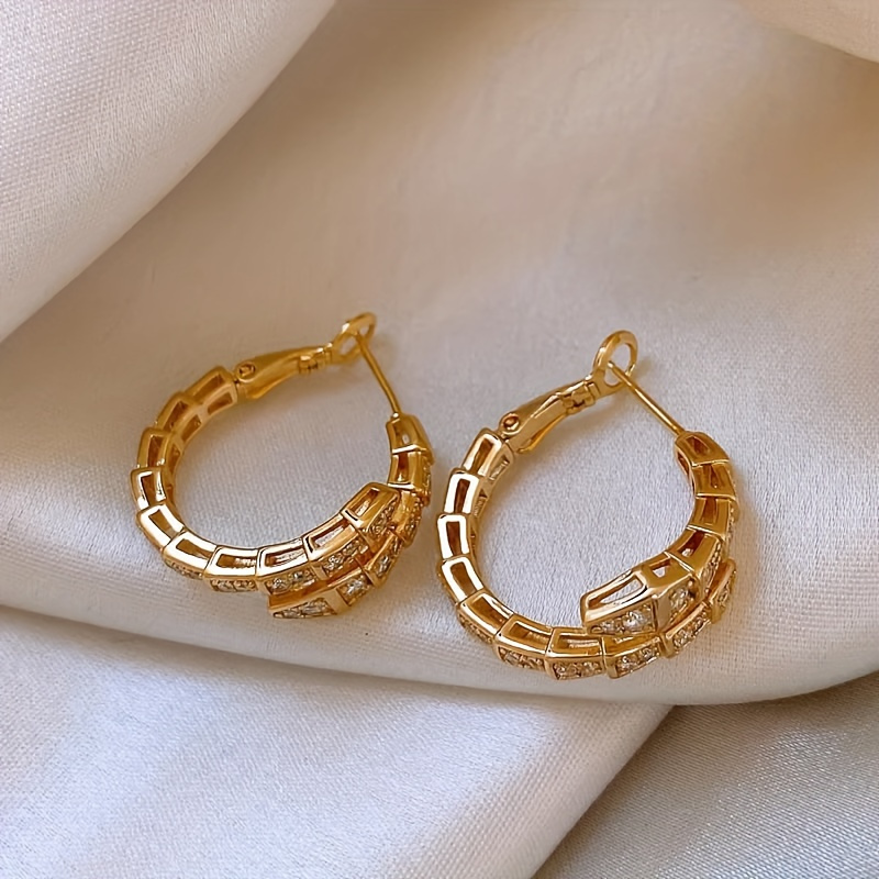 Elegant Copper Snake-Shaped Hoop Earrings with Synthetic zirconia for Women - Daily Wear Stylish Gold-Plated Hoops for Music Festival and Casual Occasions details 4