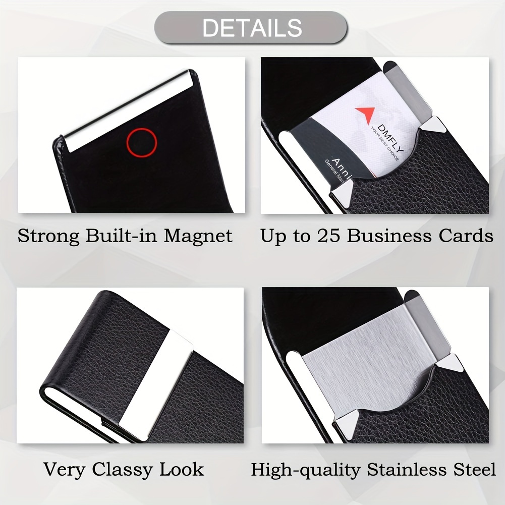 [Magnetic Business Card Holder] 1pc ANWM HOME PU Leather Business Card Holder | Stainless Steel Credit Card Case, Fashionable Office Supplies Gift for Professionals, Business Card Storage | Sleek PU Leather Design | Magnetic Clasp