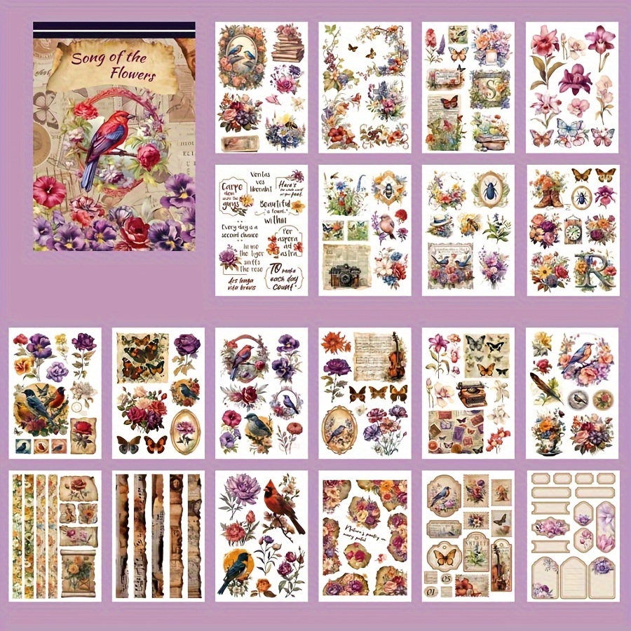 20pcs Die- Flower Shadow Stickers Book Matte Pet And Paper Sticker Base Label Notebook Material Paper