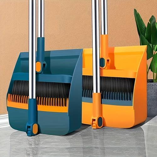 2pcs set household broom and dustpan set durable sweeping with long handle creativedustpan with comb tooth 180 rotating for home office cleaingtool set