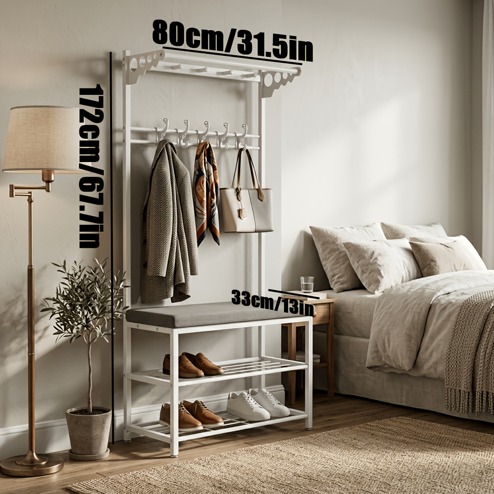TEMU Zapatero para entrada, perchero para , diseño de ajustable para pies, altura ajustable, con ganchos, capacidad de carga: 40Kg, 80X33X172Cm,