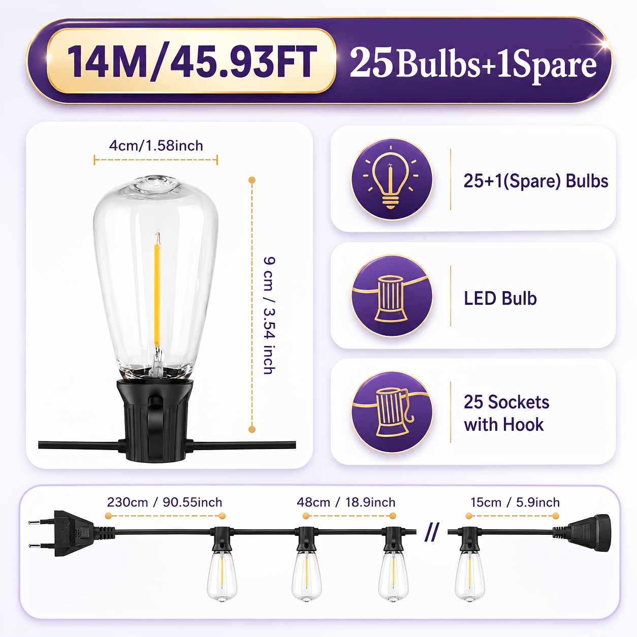 St38 Bulbs Led Fairy Lights Outdoor Garden Fairy Lights Outdoor Warm White Outdoor Fairy Lights For Outdoor Balcony Yard Wedding