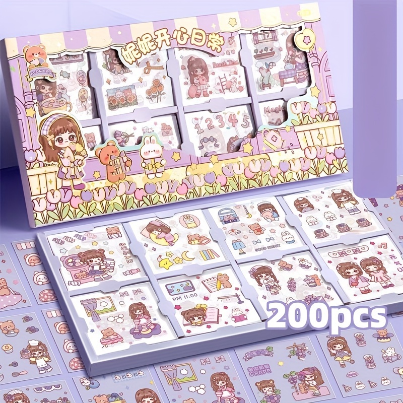

200-piece Cute Cartoon Girl Sticker Set - Kawaii Decals For Journals, Scrapbooks & Diy Crafts