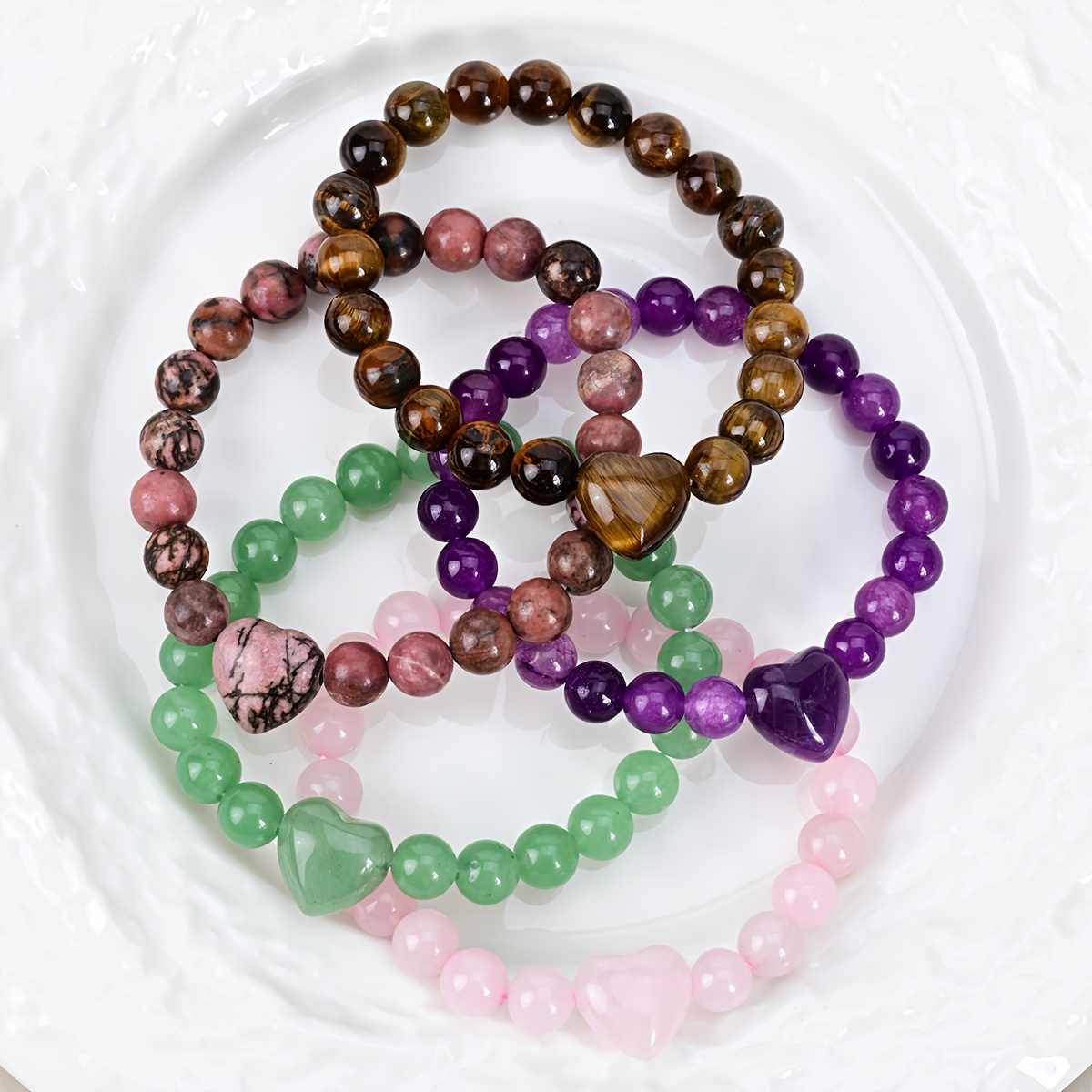 Women's Natural Stone Bead Bracelet Set, Rose Quartz & Amethyst
