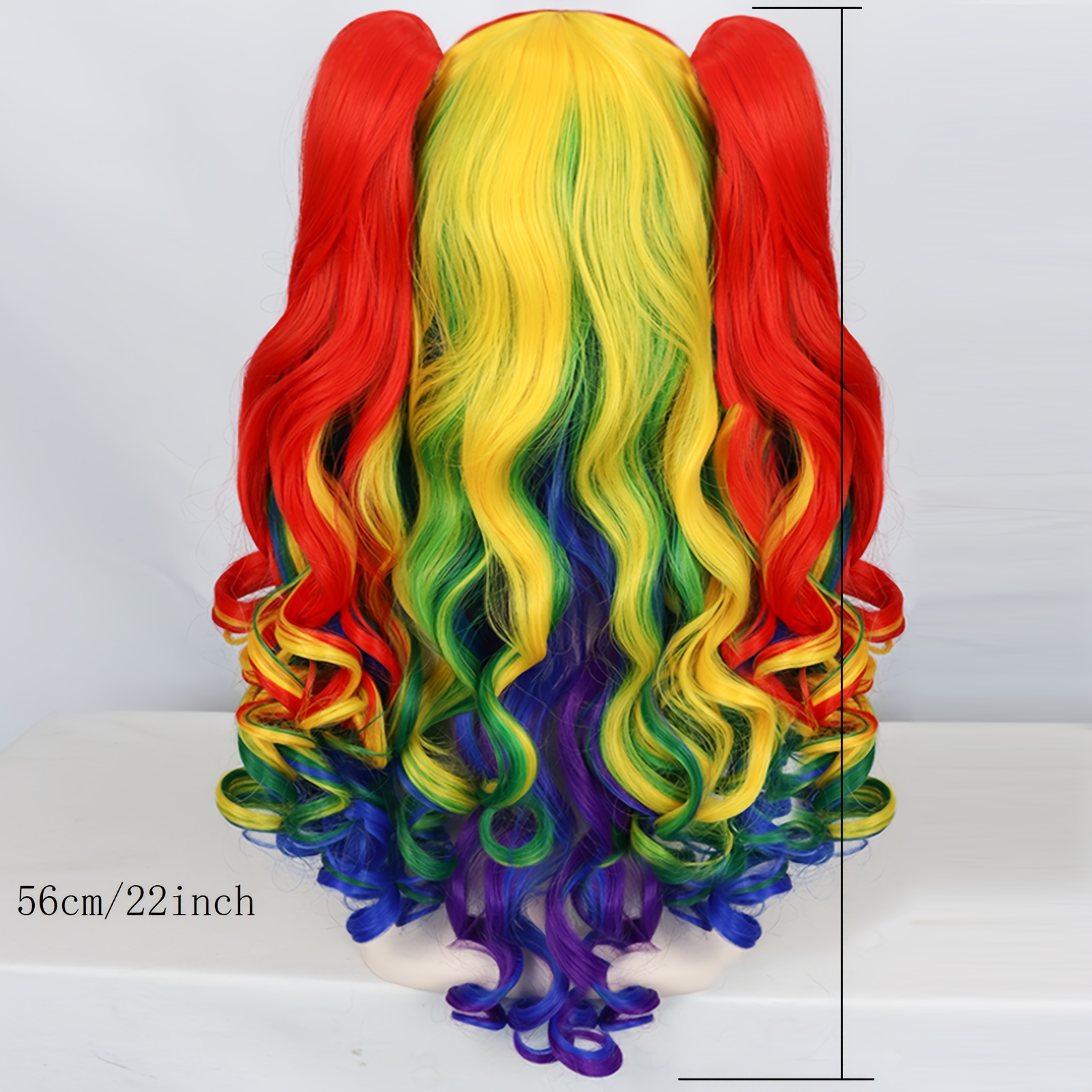 vibrant rainbow long curly wig 2 ponytails synthetic heat  display picture 2