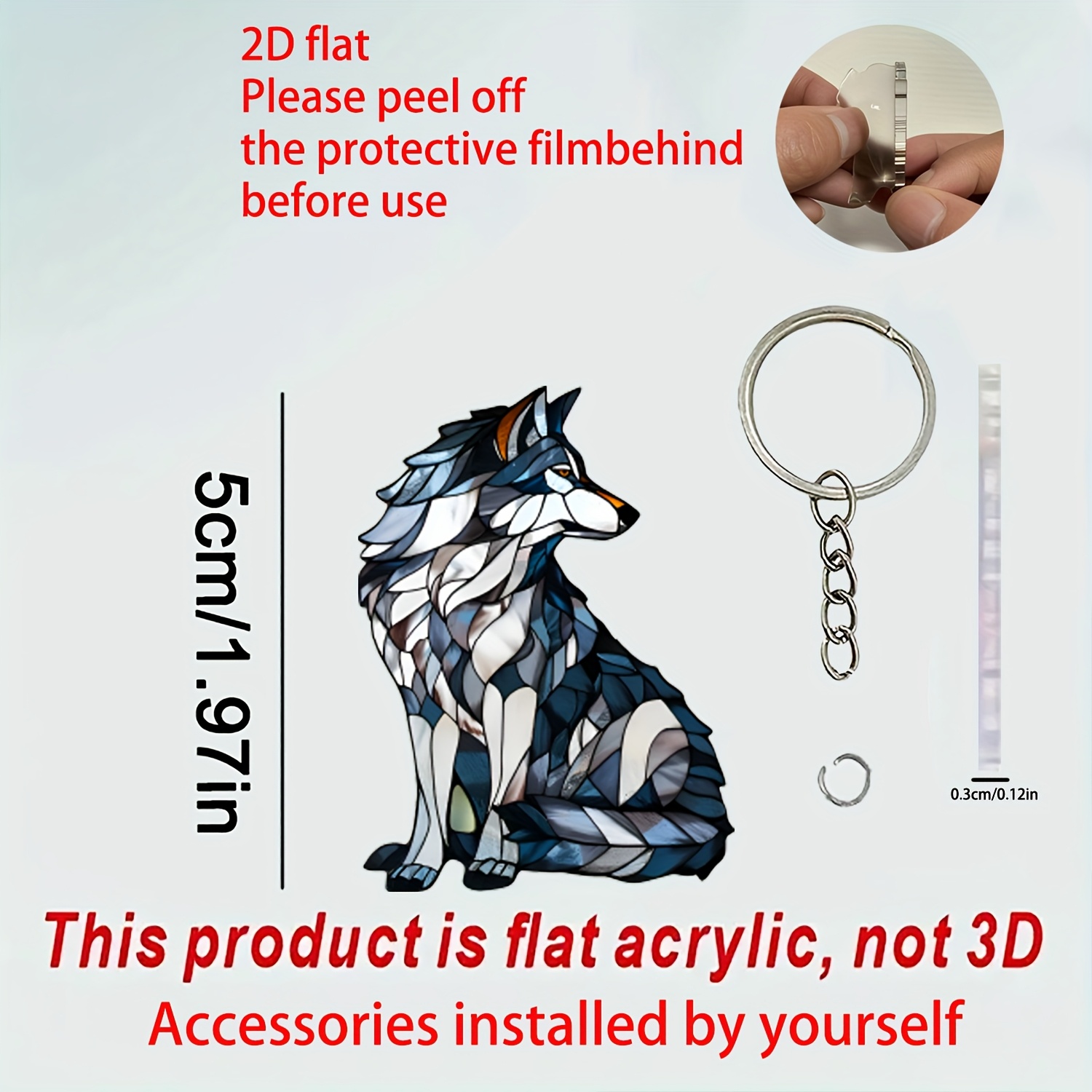 TEMU 2d Flat, 2d Flat Wolf Valentine's Day Gift 2d Acrylic - Versatile Decoration For Car Rearview Mirrors, Home And Kitchen, Bags And Keychains - Creative And Gift, Acrylic Decoration, Versatile