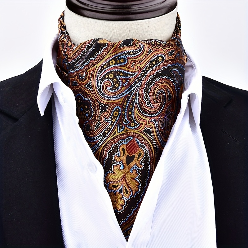 E-shop 1pc Herren Vintage Ascot Krawatte - Stilvolle Dunkelblaue, Rote, Blaue & Weiße Musterung Halskrause Für Geschäfts- Und Formelle Anlässe,