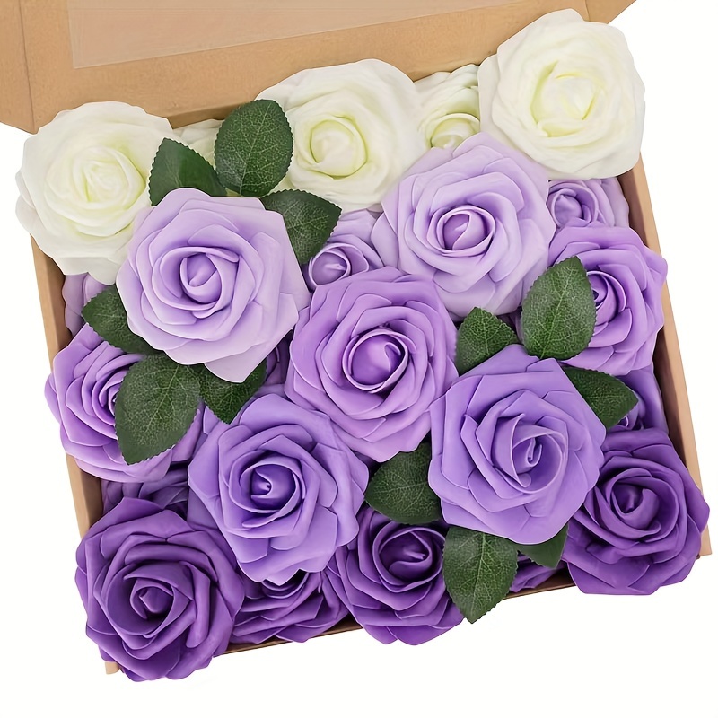 

25-pack Polyresin Foam Roses For Diy Wedding Bouquets, Centerpieces, Party Favors, And Special Occasion Decor - Purple Simulation Flowers For Crafting And Home Accents