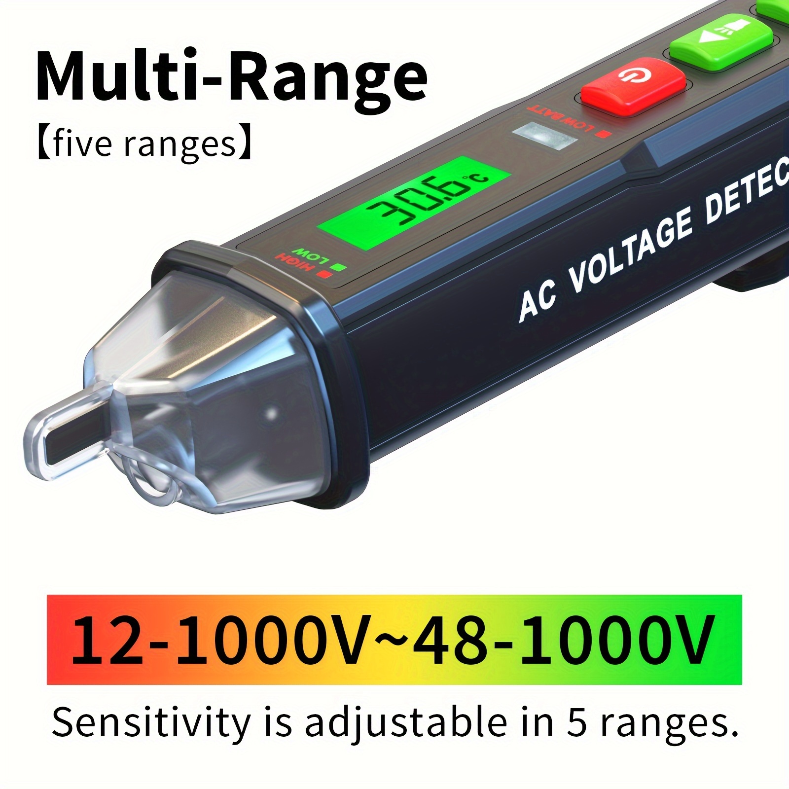 

1pc Zoyi Digital Non-contact Voltage Tester, Adjustable Ac/ Detector, 12-/48-, Led Flashlight, Abs Resin, Battery Operated With Aaa, 0.01 Precision