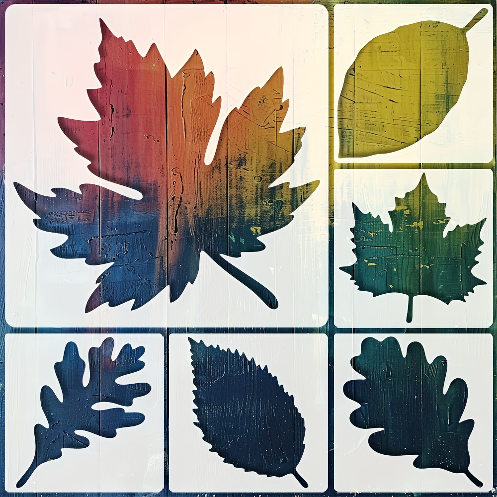 

6-pack Leaf Pattern Stencils, 6-inch Square Reusable Mylar & Acetate Templates For Wall Art, Fabric, Wood Painting, Diy Crafts, Nursery Decor - Durable, Washable Paint Stencils For Students