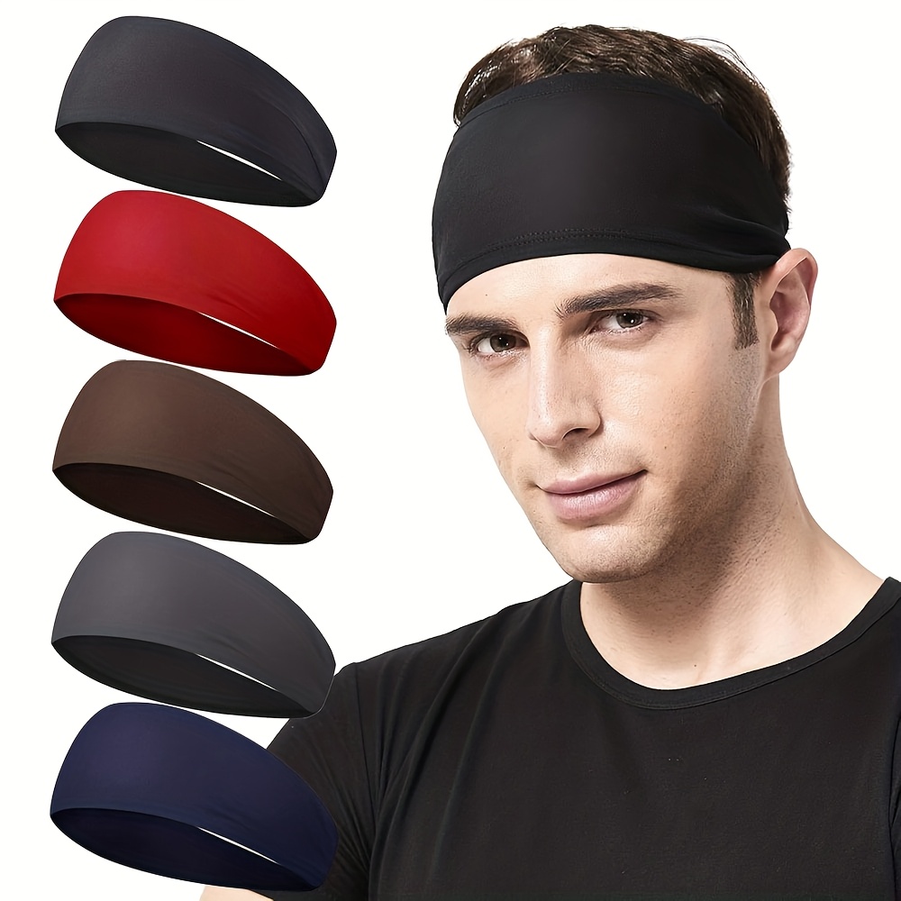 Men'S Running Headband, 5-Pack, Sports Sweatband for Running, Cycling, Basketball, Yoga, And Fitness Workouts, Stretchy Unisex Hairband