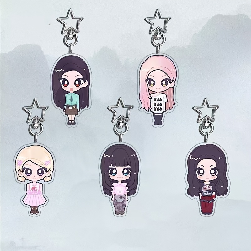 TEMU 2D, Llavero acrílico estilo Q de de 5 piezas, Llavero de estrella de , Mercancía para fans, Regalo de colgante de accesorio, 2D
