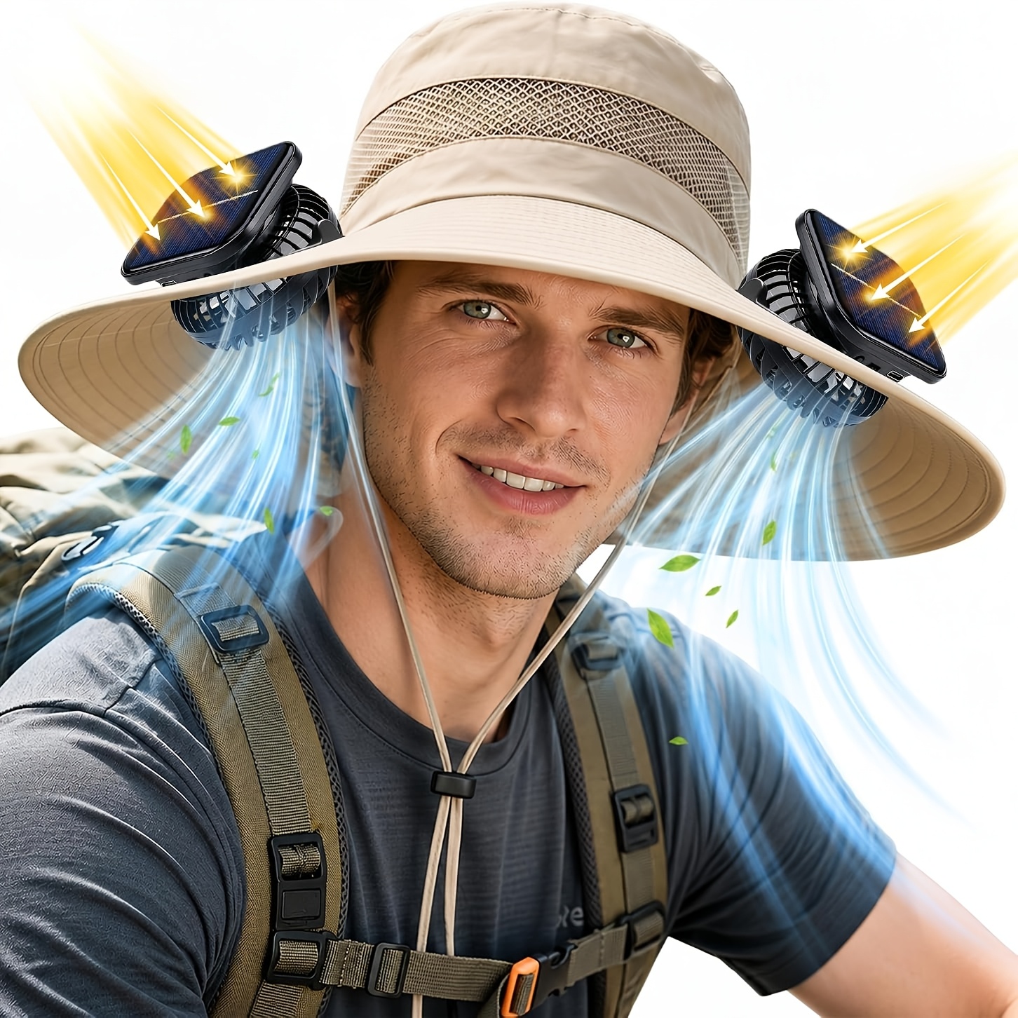 TEMU Solar Fan Hat, Wide Brim Sun Hat With 2 Fans, 2-in-1 Solar & Usb Charging 3 Adjustable, Hat With Fans For Men Outdoor Fishing Camping Hiking