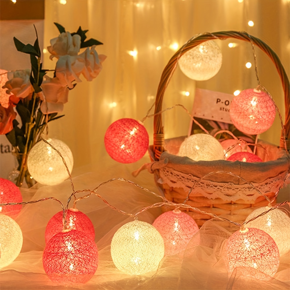 

Led Cotton Ball String Lights For Christmas, 1.5m/3m Battery Powered Fairy Lights For Bedroom, Valentine's, Wedding, Party, Home Decor - Decoration Atmosphere Lights With Electronic Components