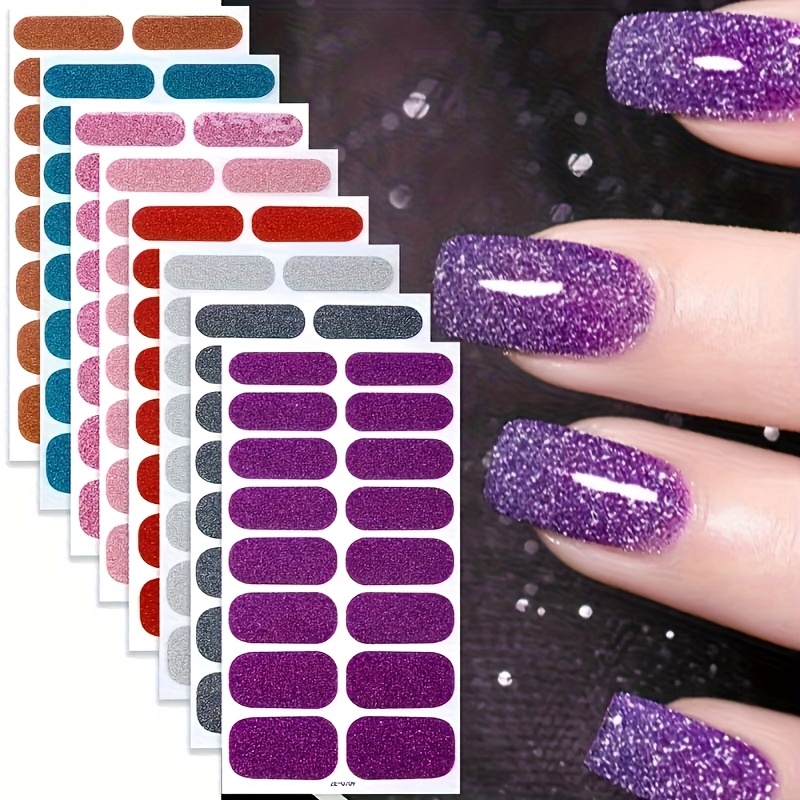 TEMU 64 Sparkling Solid-color Mixed Nail Stickers - Self-adhesive Gel Nail Salon Art Creative And Relaxing Home Nail Art Fun - Easy To Stick Nail Art Decorations