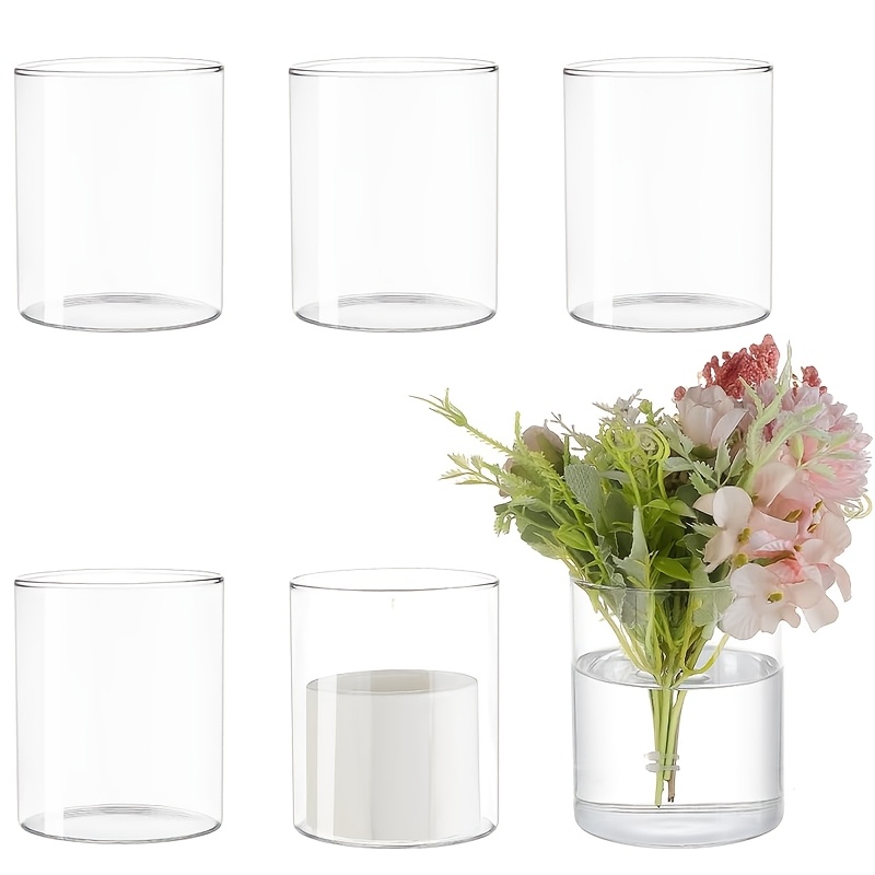 TEMU 6pcs Set Of Transparent Glass Cylindrical Candle Holders, Floating Hydroponic Candle Holders, Bowl-shaped Candle Holders, Candle Holders, High