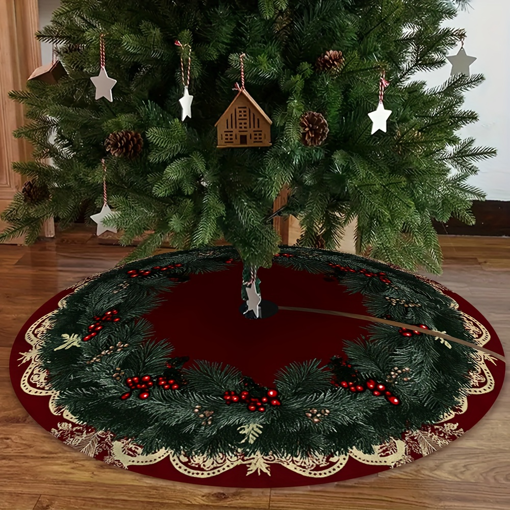 TEMU 1pc Elegant Christmas Tree Skirt - Suitable For Christmas Trees, Cozy Spaces, And Gift Corners - Wreath Design, Decorative And Compatible With