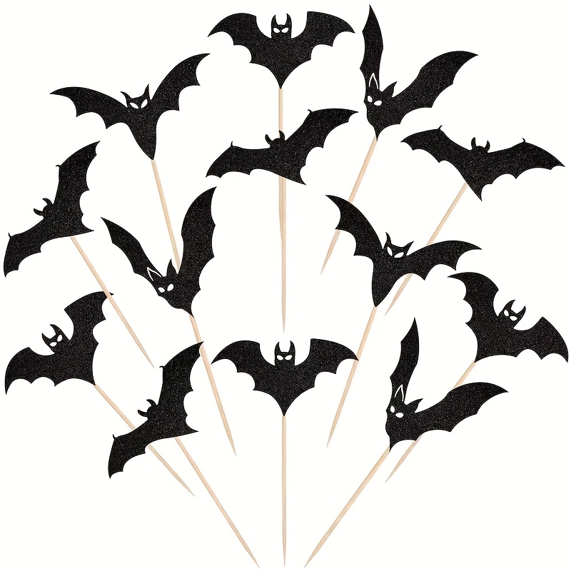 24pcs glitter bat cupcake toppers halloween birthday party decorations high quality bamboo cake picks with   dots reusable non electric cupcake decor for   celebrations festive dessert decorations festive design lightweight