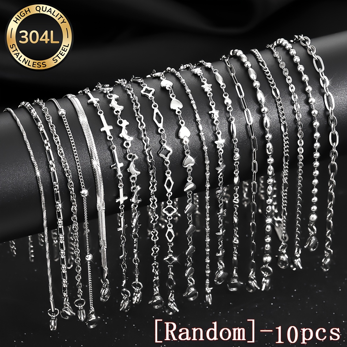 E-shop 10 Stück [Zufällig] Damenmode Edelstahl Armbänder, Elegantes und luxuriöses, farbechtes Schmuckset, für den und Partys