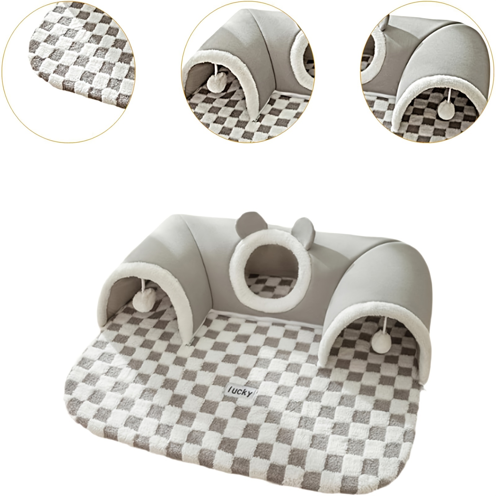 cozy cat tunnel bed washable play mat for indoor cats small pets square shape with removable cover gray details 3