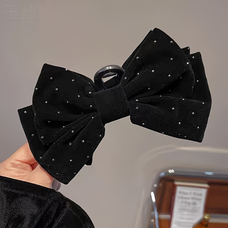 TEMU 1pc Pince à Cheveux Élégante en Velours avec Strass Scintillants - Grande Barrette Papillon pour Femmes, Accessoire de Coiffure Sécurisé pour ,