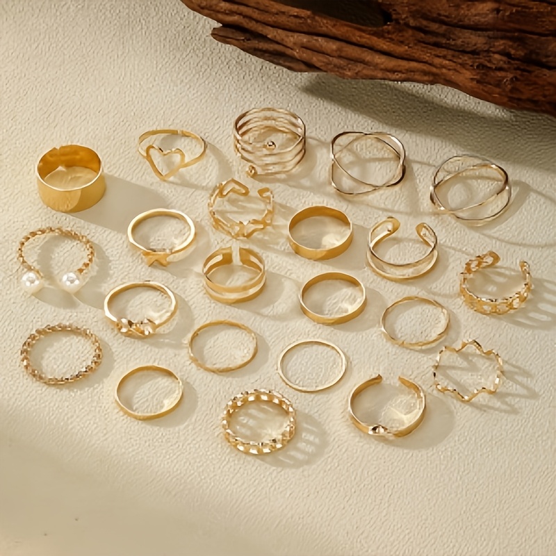 TEMU 1 Set de 22 Anillos para Mujer, Estilo Vintage, Modernos, Clásicos y Fáciles de Combinar, con Diseños de y . Set de Anillos es Ideal para Uso