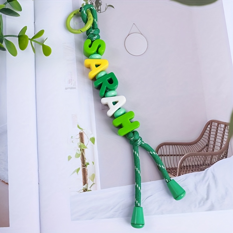 TEMU 1pc Custom Woven Rope Keychain With Colorful Acrylic Letter Beads, Cute Flower Keyring, Minimalist Bag Charm, Personalized Name, Custom Bag